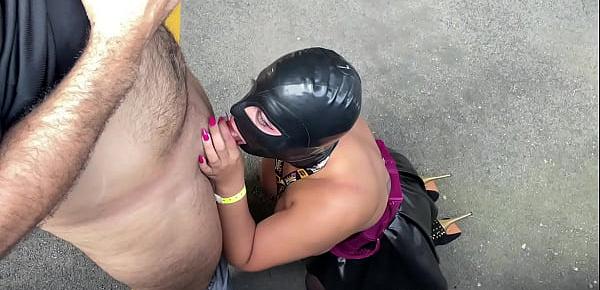  Sarah Arabic gives a BJ in the parking lot.